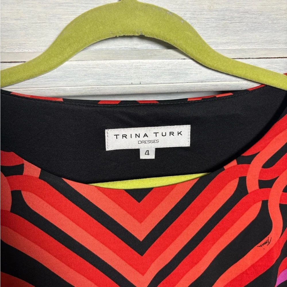 Trina Turk‎ Vibrant Geometric Printed Jersey Shift Dress Resort Vacation